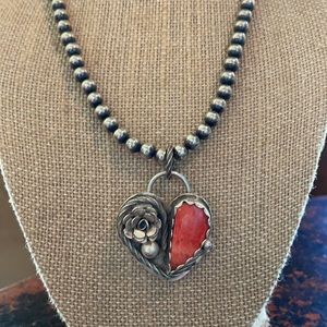 Spiny Oyster Sterling Silver Rose Heart Southwestern Pendant